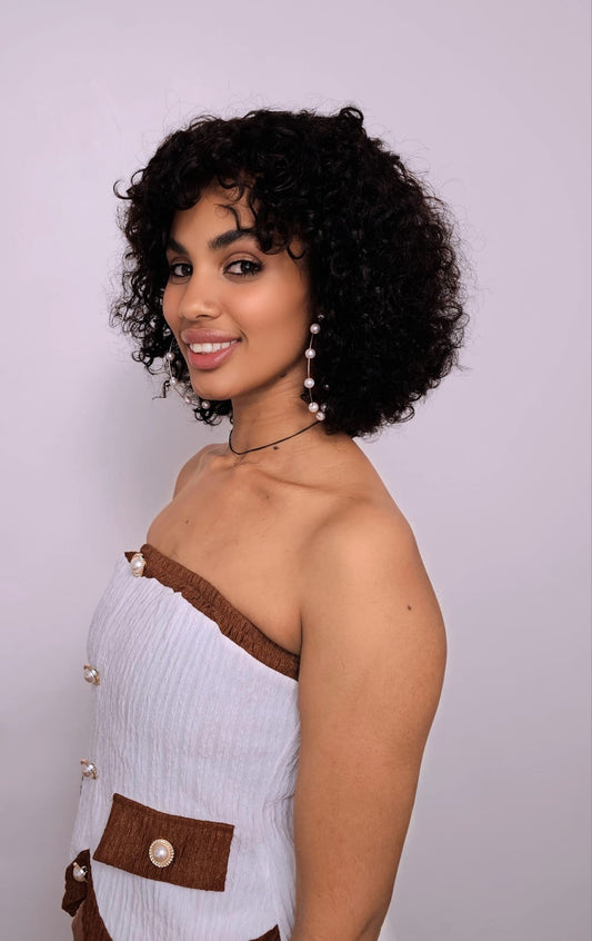 100% human hair curly fringe Bob wig